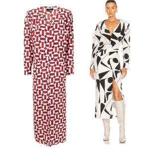 NWT Isabel Marant Robe Ablainea Red White Geometric Print Midi Dress Size 34